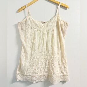 Dressbarn Cream Lace Crinkle Cami Top L | Romantic Feminine Layering Tank